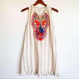 THML Stripe Tie Embroidered Dress